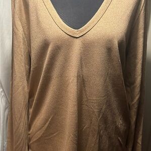 J Crew shimmery Gold V-Neck Women's sweater size L NWT